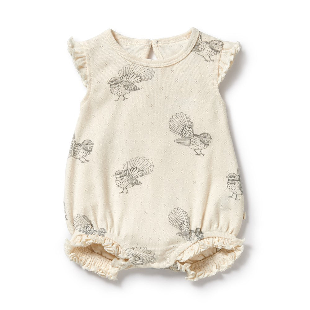 Little Fantail Organic Pointelle Ruffle Growsuit