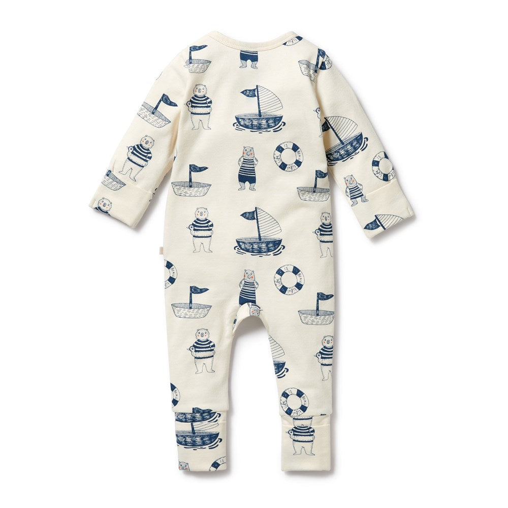 Nautical Bear Organic Zipsuit with Feet