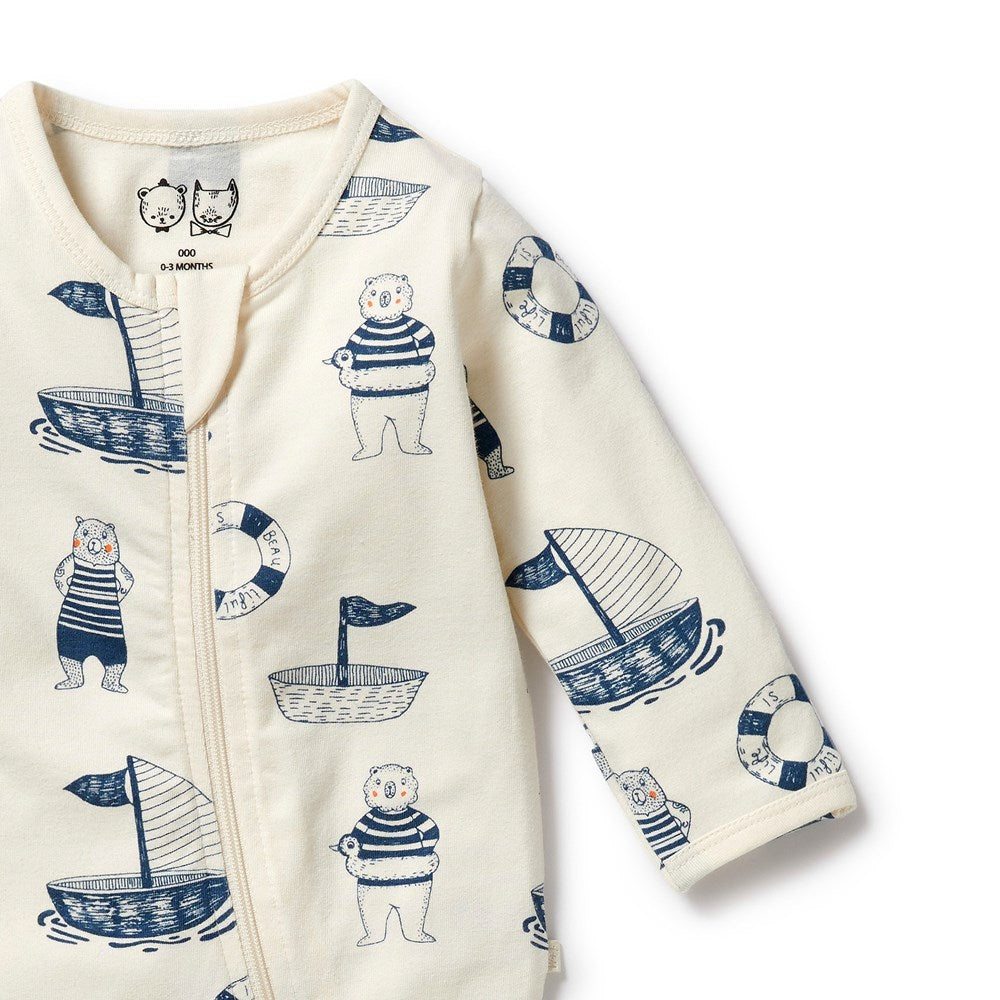 Nautical Bear Organic Zipsuit with Feet