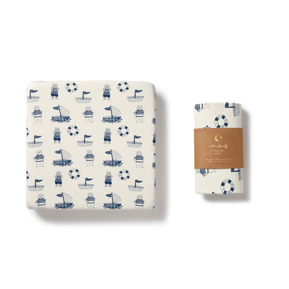 Nautical Bear Organic Cot Sheet Cot sheet Wilson Frenchy