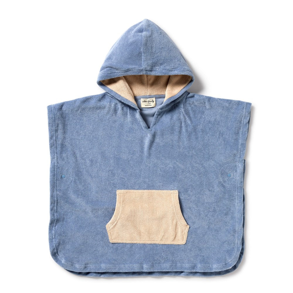 Dusty Blue Organic Terry Hooded Poncho