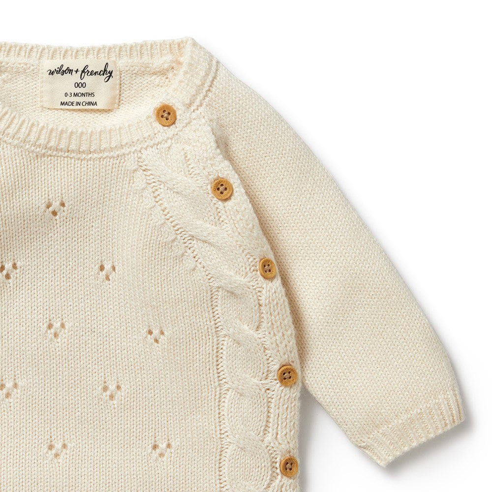 Ecru Knitted Pointelle Kimono Cardigan Knit jumper W F